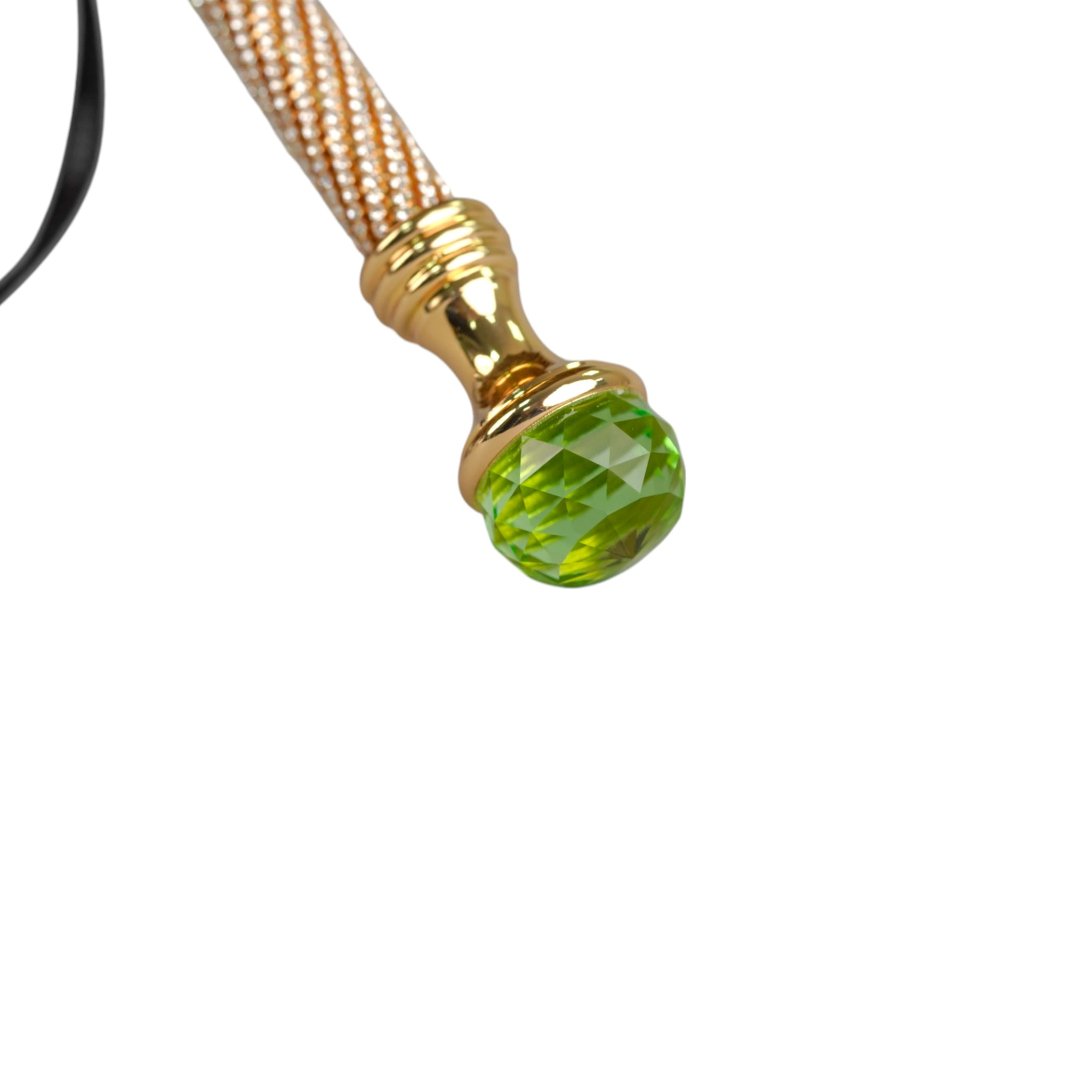 Luxury Leopard Umbrella - Automatic Open, 24K Gold Handle & Green Crystal