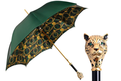 Green Umbrella – Luxury Handmade Italian Rain Umbrella with Leopard Print Handle