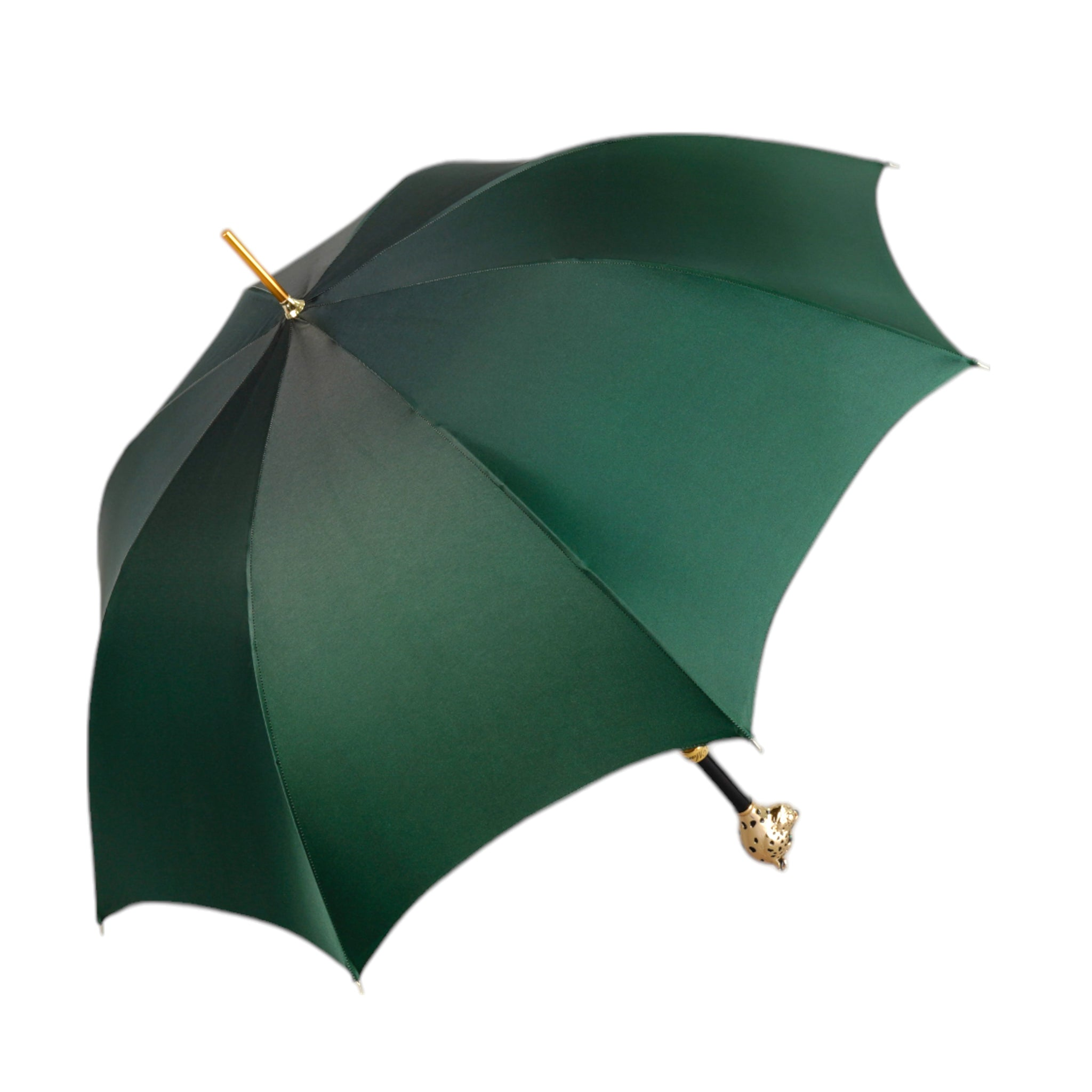 Green Umbrella – Luxury Handmade Italian Rain Umbrella with Leopard Print Handle