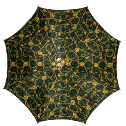Green Umbrella – Luxury Handmade Italian Rain Umbrella with Leopard Print Handle