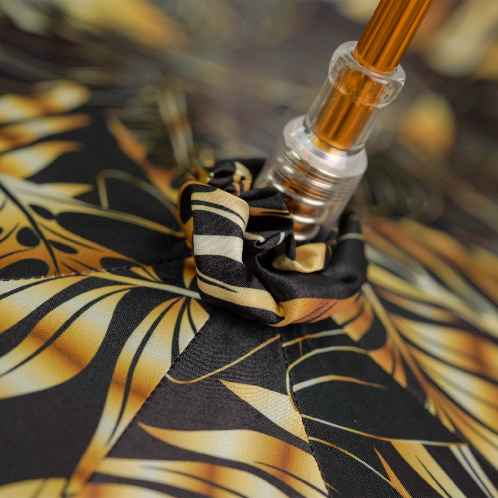 Golden Bamboo Umbrella – Handmade Italian Luxury Satin Rain Accessory with 24K Gold Handle