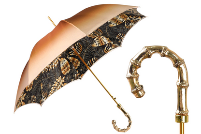 Golden Bamboo Umbrella – Handmade Italian Luxury Satin Rain Accessory with 24K Gold Handle