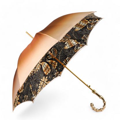 Golden Bamboo Umbrella – Handmade Italian Luxury Satin Rain Accessory with 24K Gold Handle