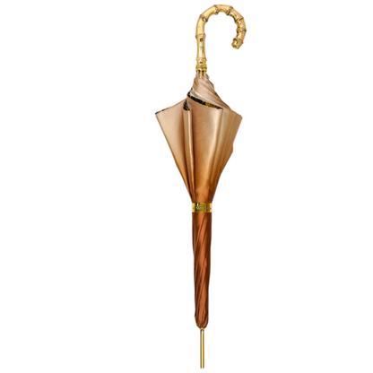 Golden Bamboo Umbrella – Handmade Italian Luxury Satin Rain Accessory with 24K Gold Handle
