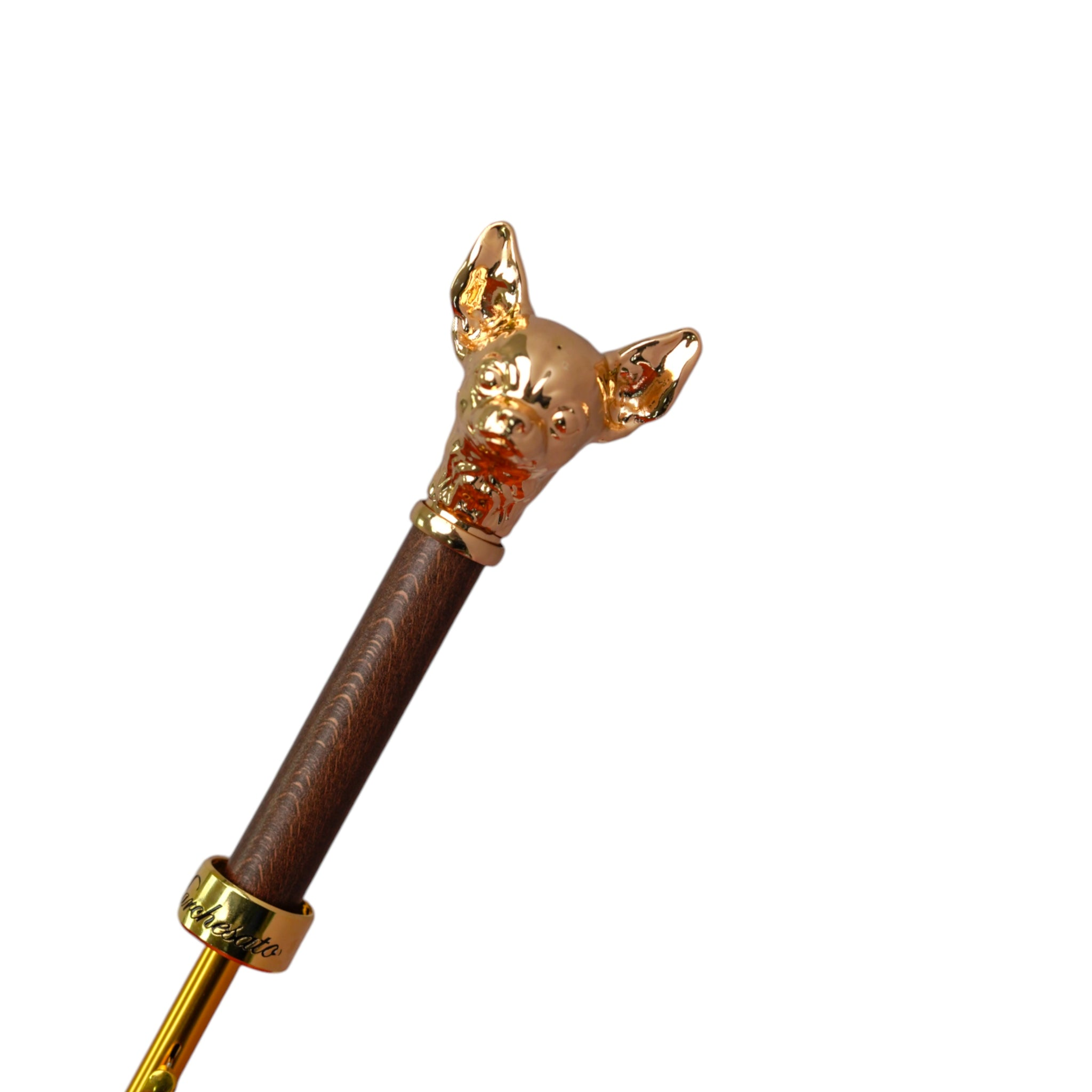 Red Luxury Umbrella – Gold Chihuahua Handle, Satin Finish, Automatic Opening