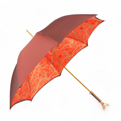Red Luxury Umbrella – Gold Chihuahua Handle, Satin Finish, Automatic Opening