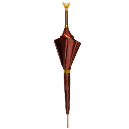 Red Luxury Umbrella – Gold Chihuahua Handle, Satin Finish, Automatic Opening