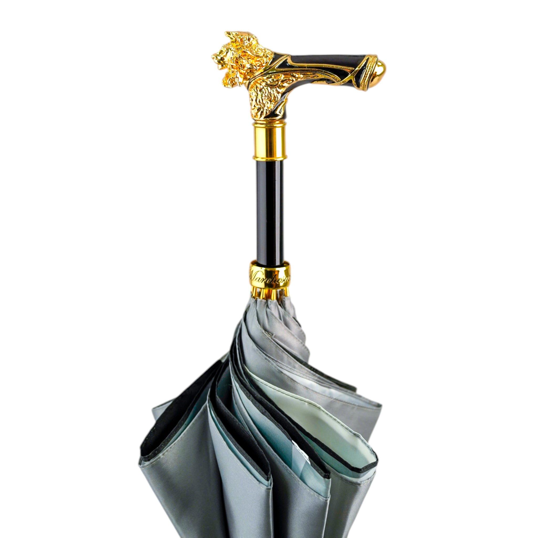Luxury Lion-Handle Umbrella – Limited Edition 24K Gold Satin Canopy Rain Gear