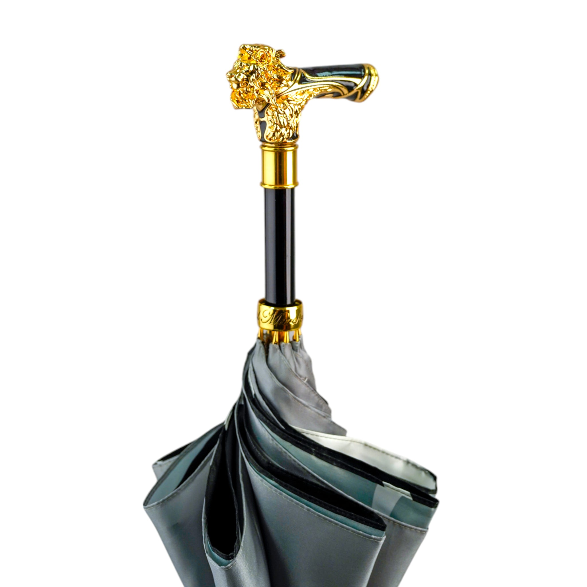 Luxury Lion-Handle Umbrella – Limited Edition 24K Gold Satin Canopy Rain Gear