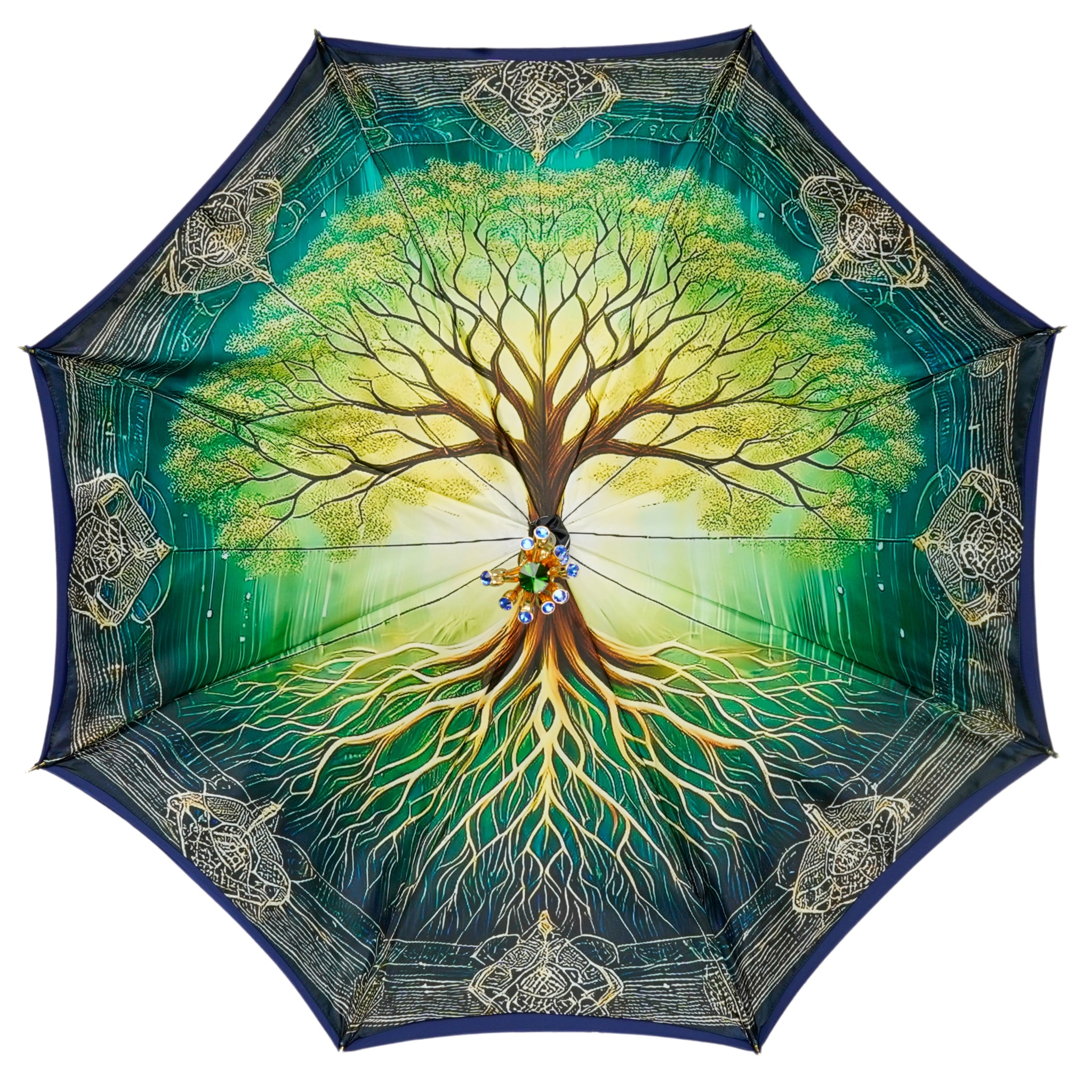 Tree Of Life Umbrella – Handmade Italian Luxury Rain Protection With Gold-Plated Handle