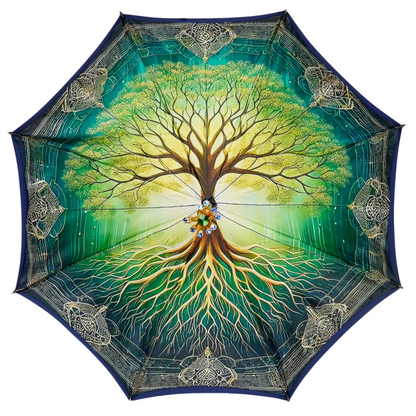 Tree Of Life Umbrella – Handmade Italian Luxury Rain Protection With Gold-Plated Handle