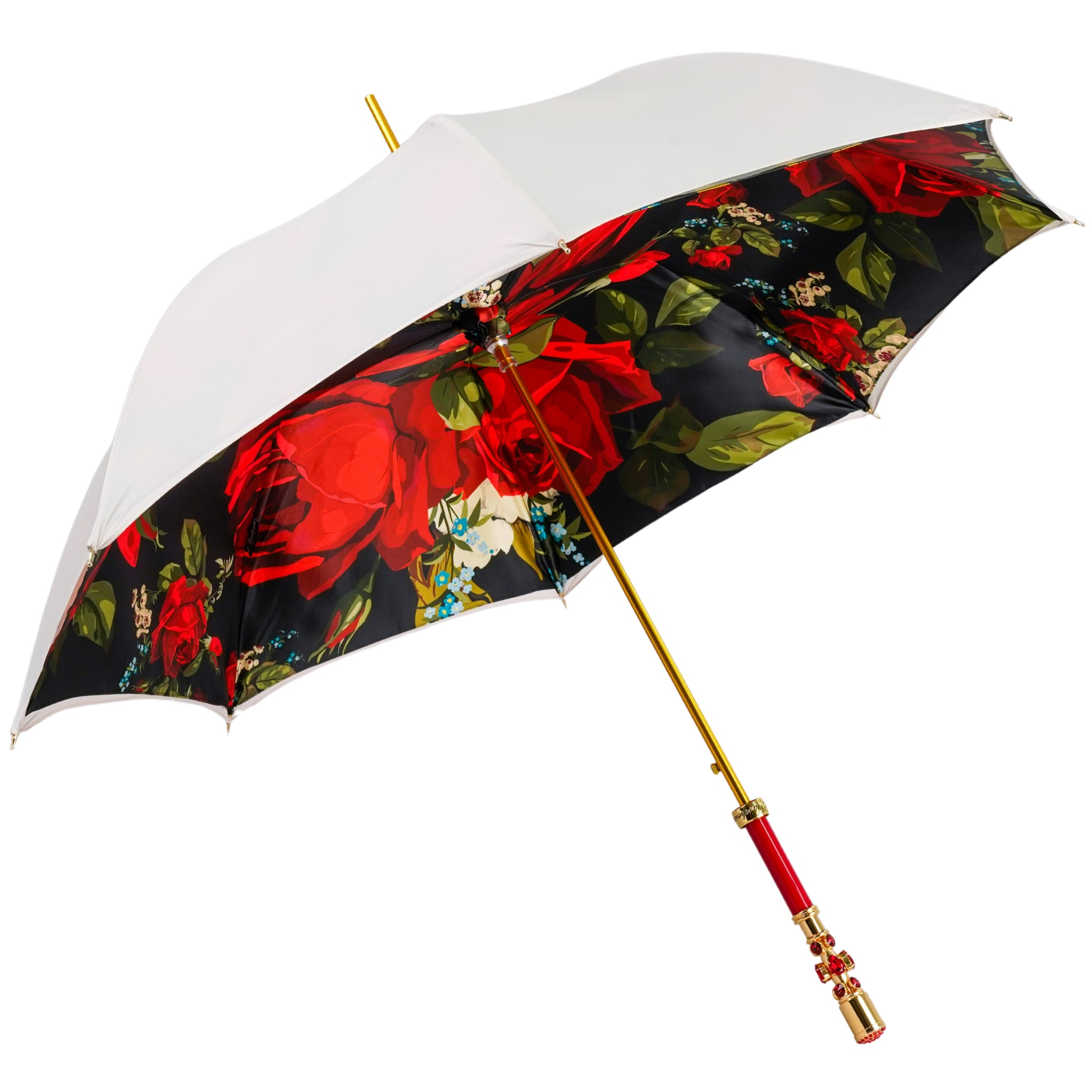 Royal Rose Umbrella – Luxury Rain Umbrella with Handmade Gold Handle & Carbon Fiber Frame