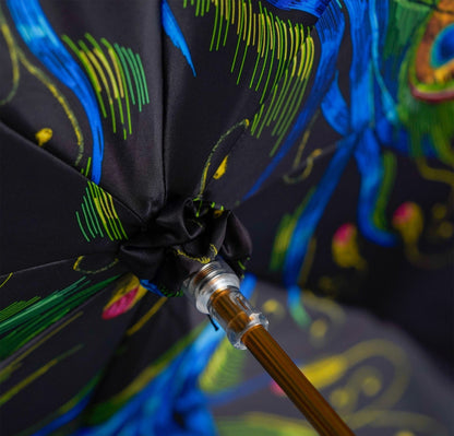 Peacock Inspired Umbrella – Luxury Rain Umbrella with Blue Ostrich Leather Handle