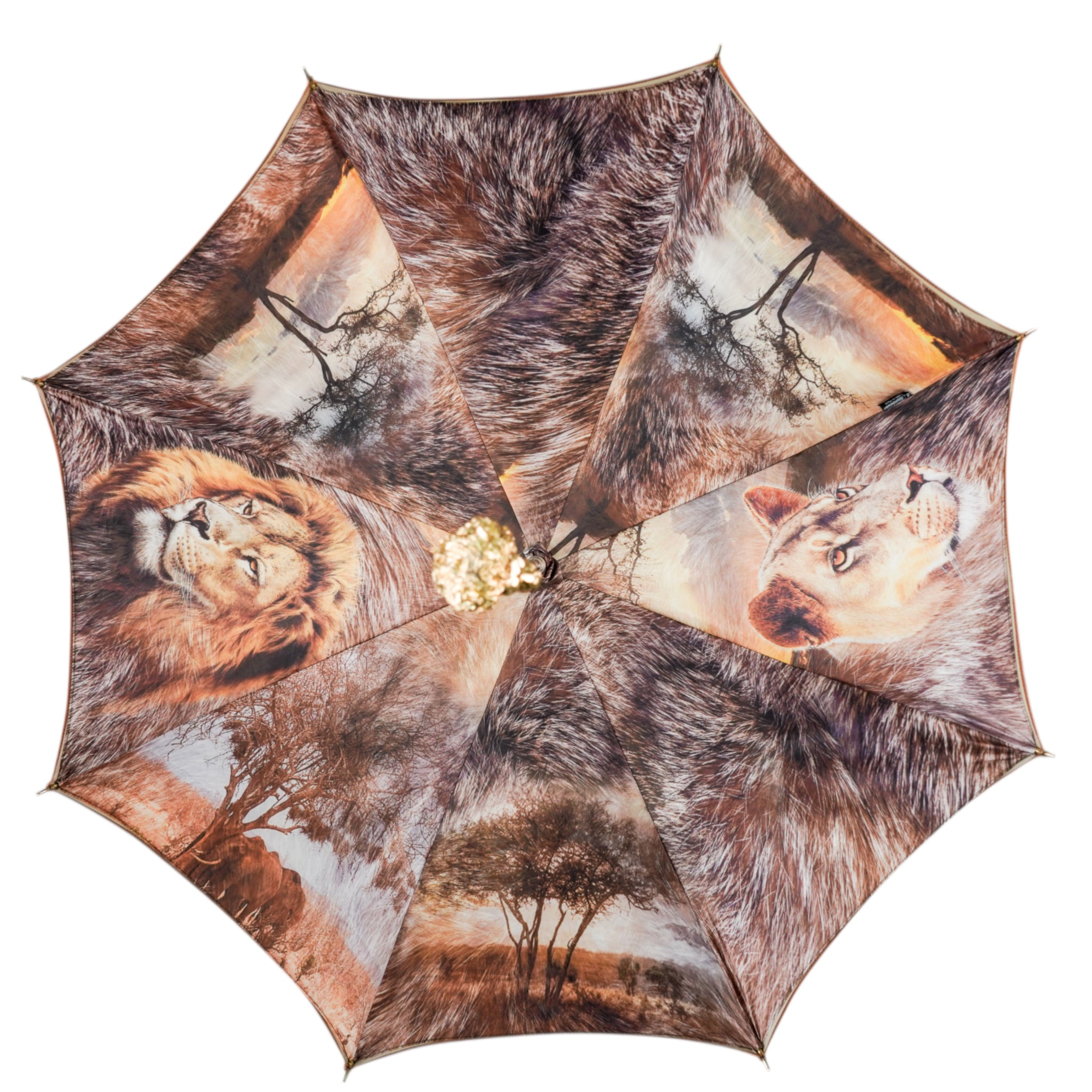 Luxury Umbrella - 24K Gold-Plated Lion Handle, Satin Canopy & Carbon Fiber Frame