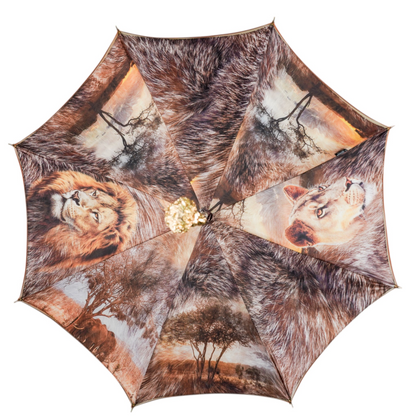 Luxury Umbrella - 24K Gold-Plated Lion Handle, Satin Canopy & Carbon Fiber Frame