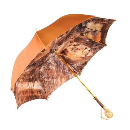 Luxury Umbrella - 24K Gold-Plated Lion Handle, Satin Canopy & Carbon Fiber Frame