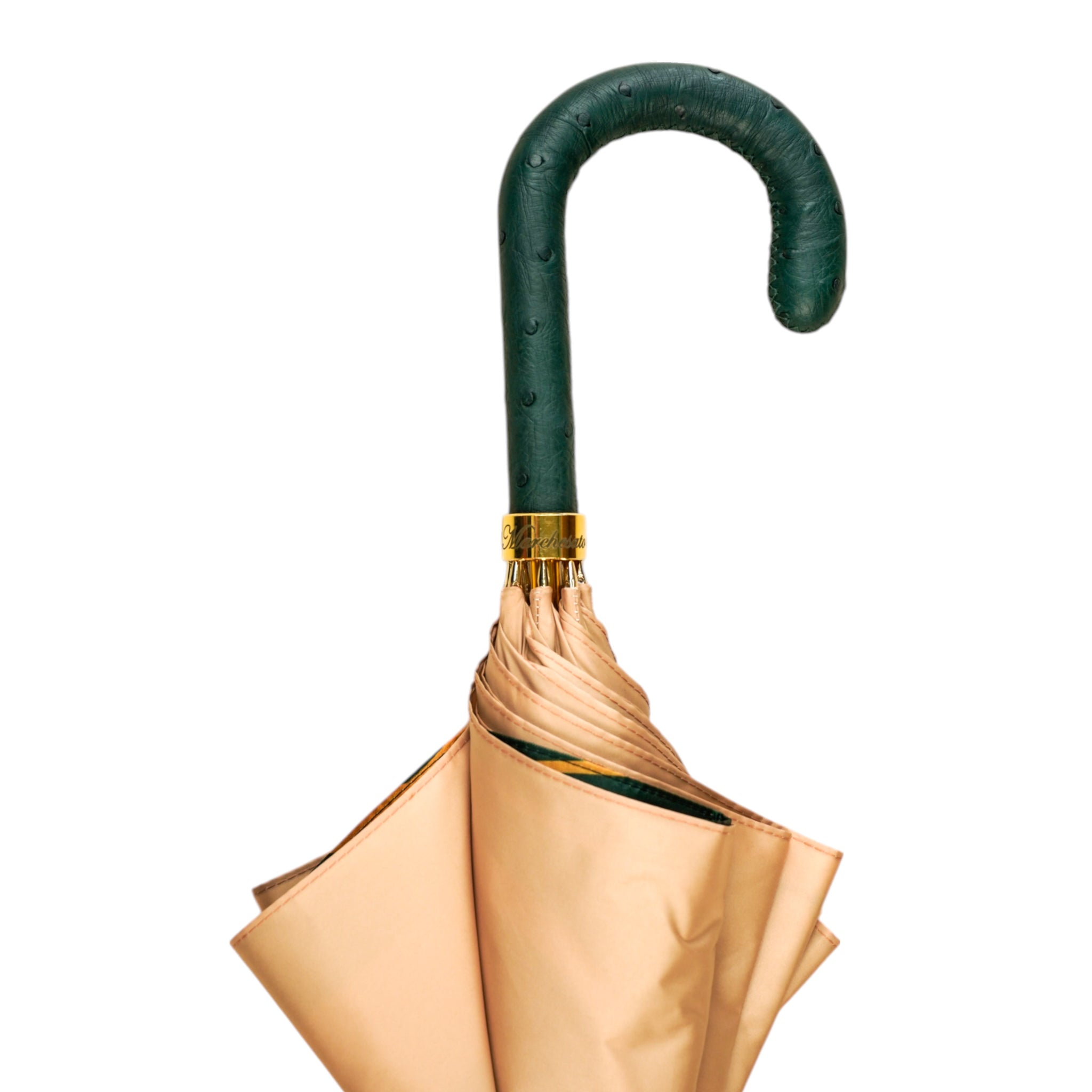 Ivory Satin Umbrella – Handmade Luxury Rain Umbrella With Ostrich Leather Handle