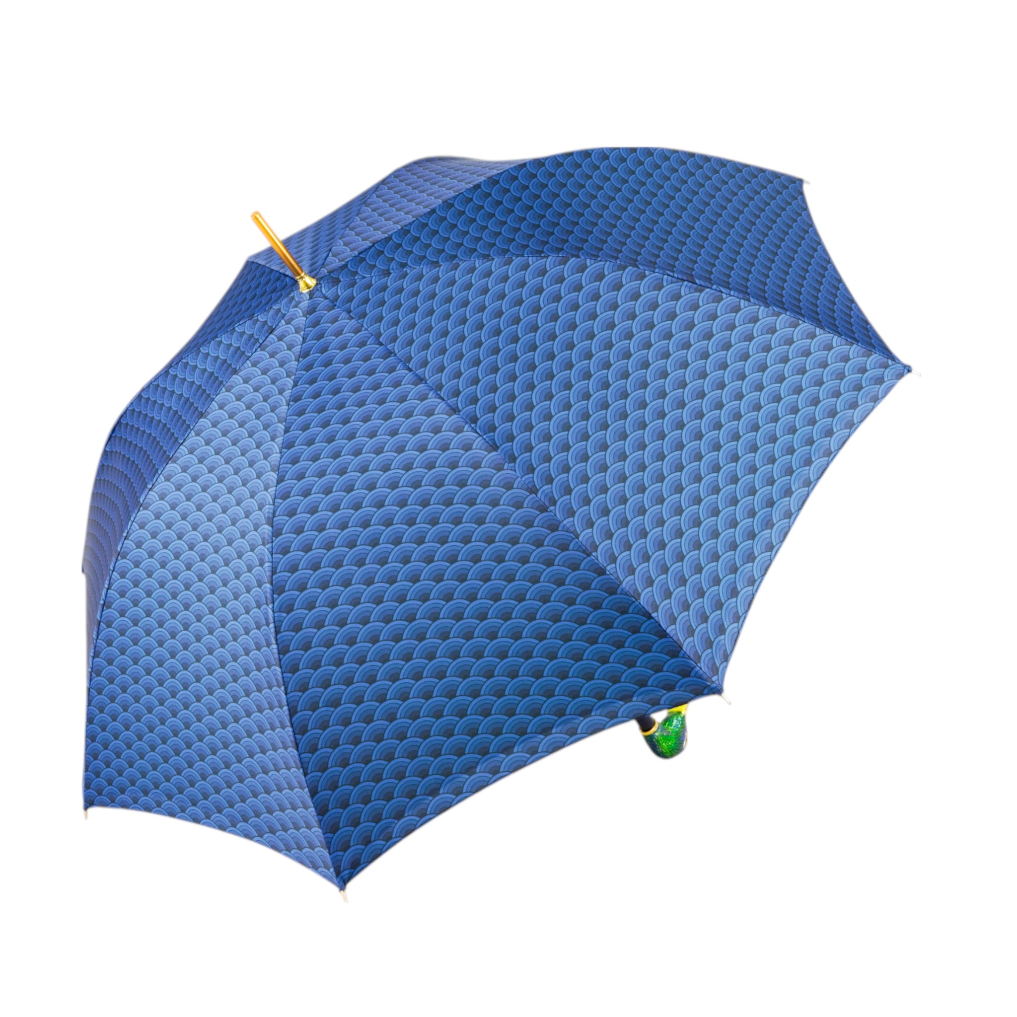 Hand-Enameled Duck Umbrella | Luxury Rain Umbrella With 24K Gold Handle & Satin Canopy