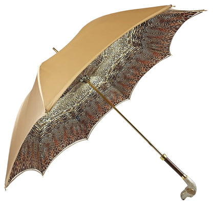Animalier-inspired luxury rain umbrella with hand-enamelled dog handle, featuring a stylish animal print design.