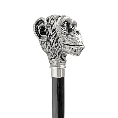 Luxury Silver Walking Cane – Silver Monkey Handle, Black Beech Wood Shaft