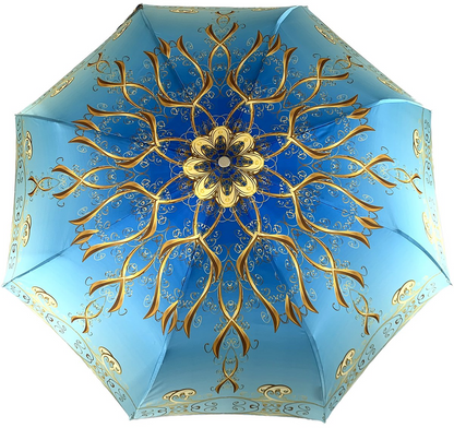 Women Folding Umbrella – Compact Travel Umbrella with Aquamarine Jeweled Handle