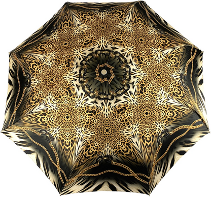 Leopard Folding Umbrella – Women’s Luxury Folding Umbrella With Brass Jeweled Handle
