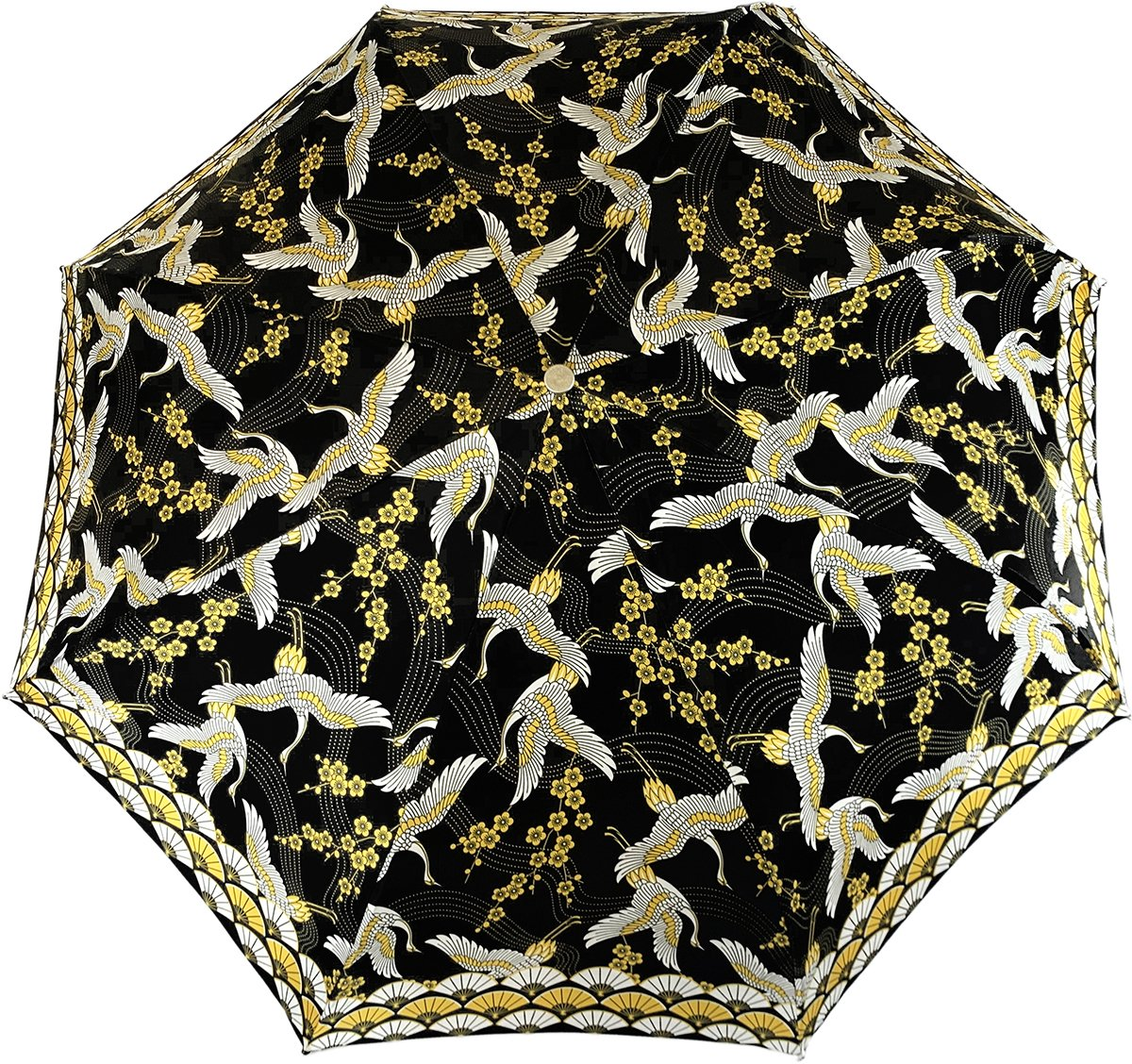 Luxurious Folding Umbrella - Handmade Italian Heron Art With 24K Gold Handle & UV Protection