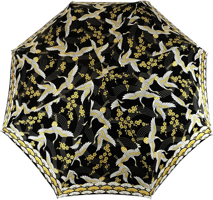 Luxurious Folding Umbrella - Handmade Italian Heron Art With 24K Gold Handle & UV Protection