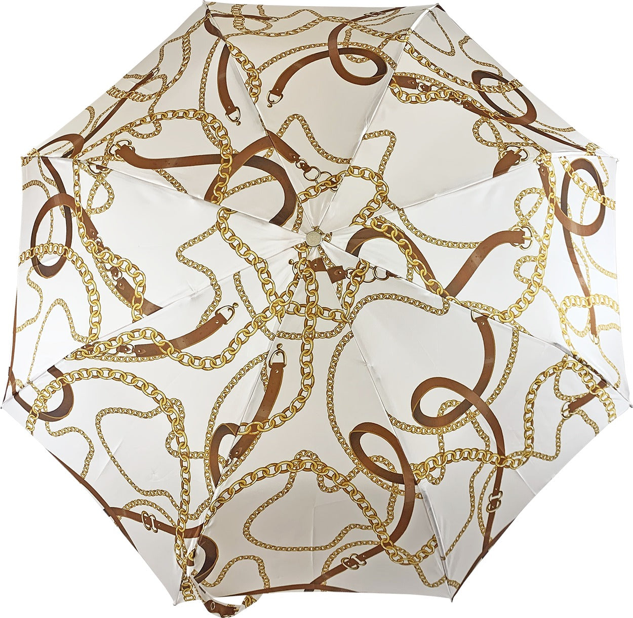 Women's Folding Umbrella - Automatic Open, Crystal Handle, 24K Gold, Satin Canopy