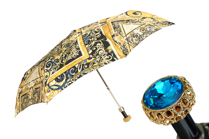 Handmade Ladies Umbrella – Gold-Plated Handle, Crystals, Automatic Open