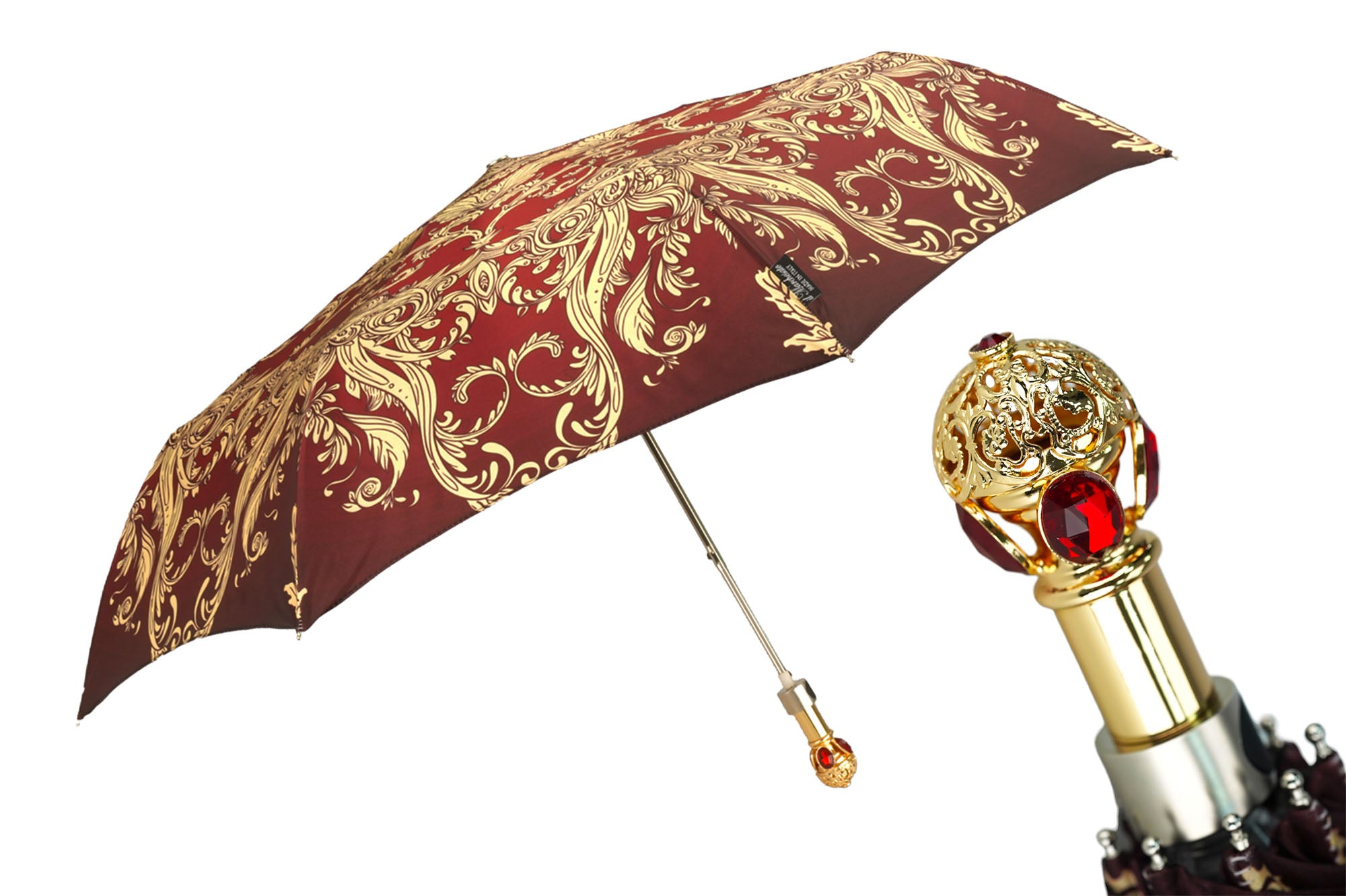Burgundy Folding Umbrella - Ladies Compact Rain Gear with Silk Texture Canopy