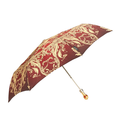 Burgundy Folding Umbrella - Ladies Compact Rain Gear with Silk Texture Canopy