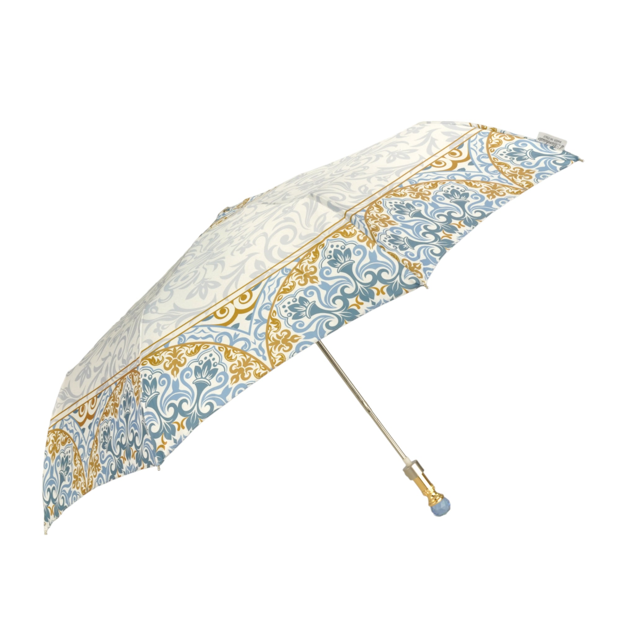 Ladies Folding Umbrella – Elegant Gold Plated Handle, Crystal Embellished, UV Protection