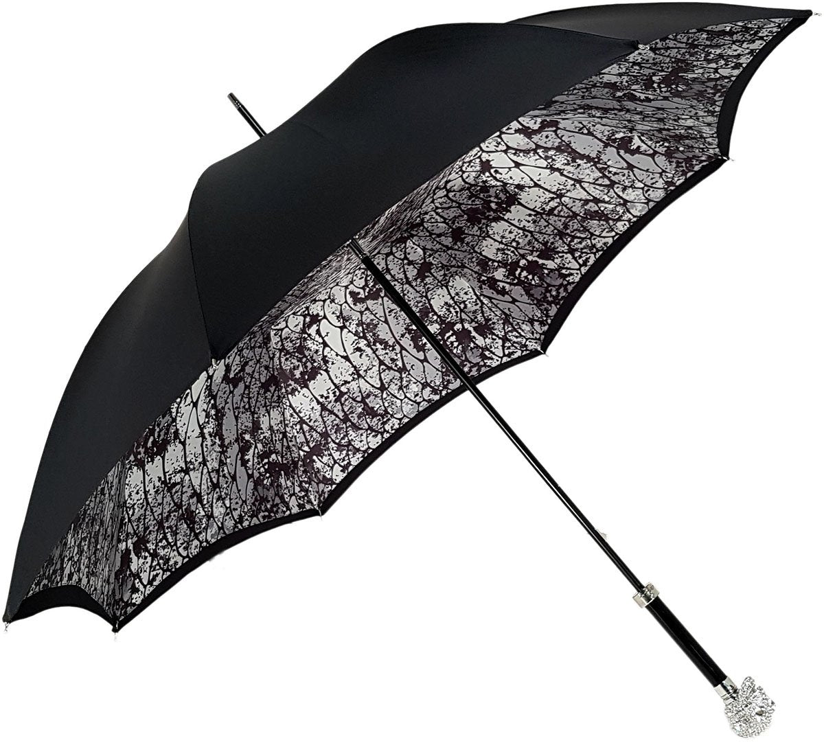 Ilmarchesato Lux Silver Swarovski skull umbrella with a double cloth canopy, featuring a unique design for men.