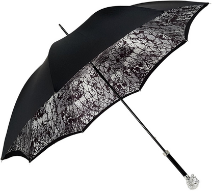 Ilmarchesato Lux Silver Swarovski skull umbrella with a double cloth canopy, featuring a unique design for men.