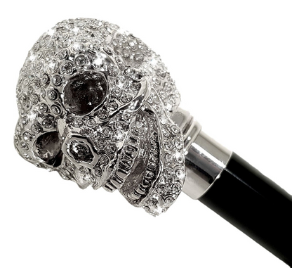 Ilmarchesato Lux Silver Swarovski Skull Umbrella with a double cloth canopy, featuring a stylish skull design.