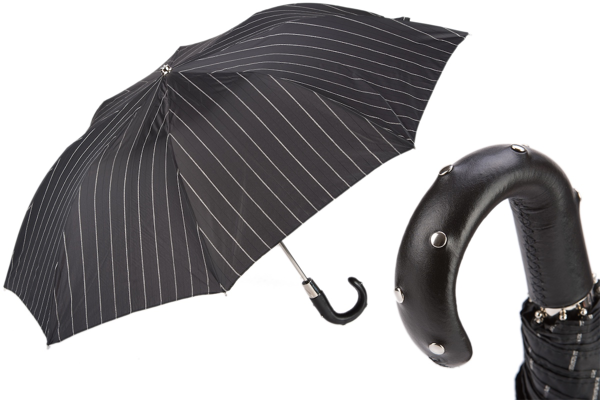 Folding Umbrella – Automatic Opening with Studded Leather Handle | Italian Craft