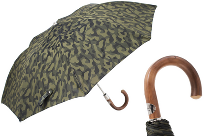 Folding Automatic Umbrella – Camouflage Travel Umbrella with Wooden Handle & Waterproof Canopy