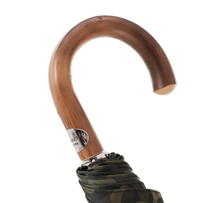 Folding Automatic Umbrella – Camouflage Travel Umbrella with Wooden Handle & Waterproof Canopy