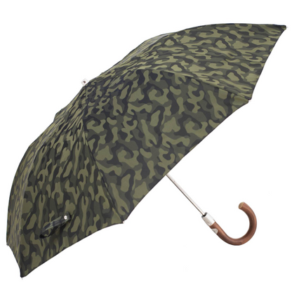 Folding Automatic Umbrella – Camouflage Travel Umbrella with Wooden Handle & Waterproof Canopy