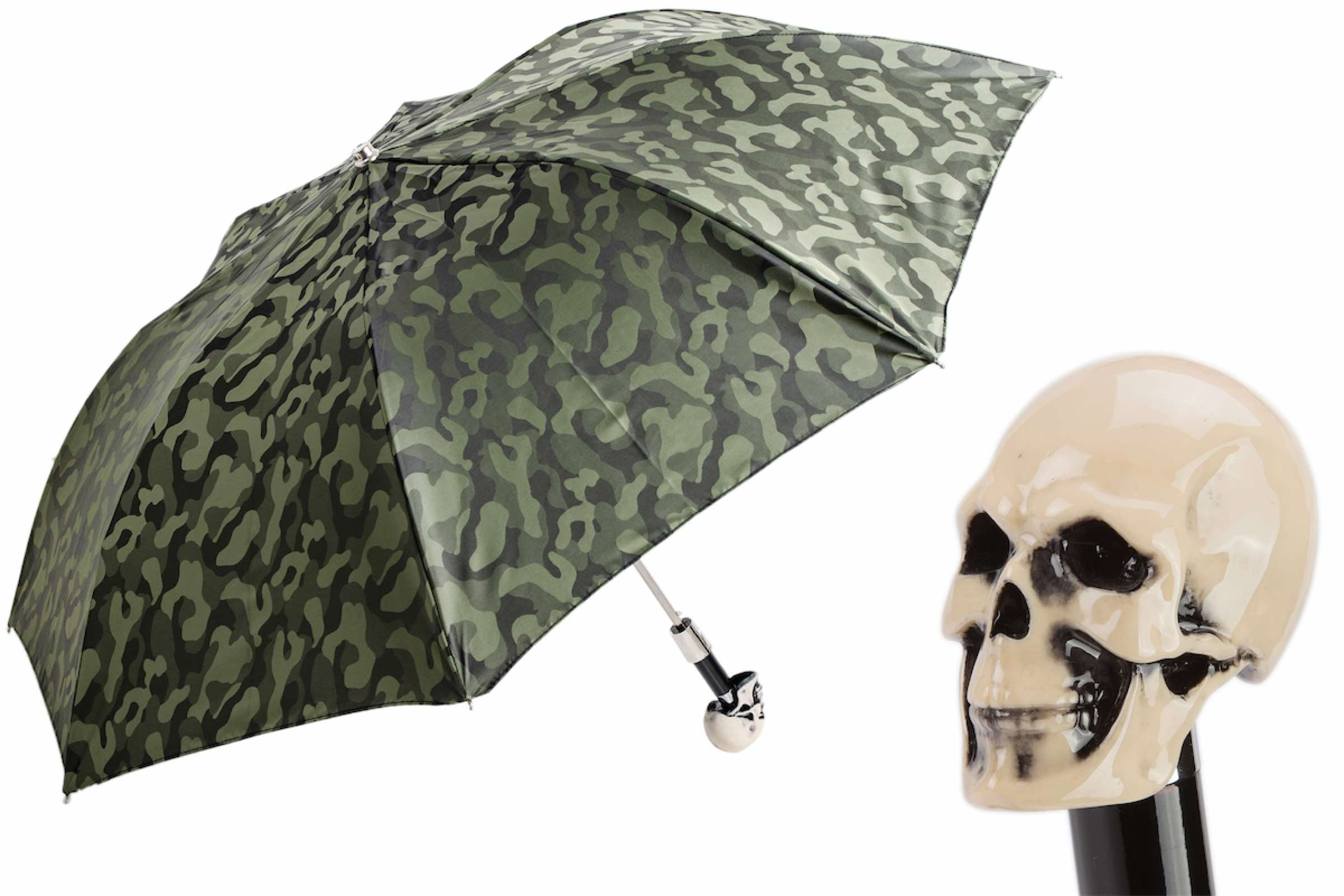 Camouflage Folding Umbrella – Automatic Opening, Skull Handle, Waterproof Polyester Canopy