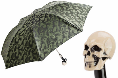 Camouflage Folding Umbrella – Automatic Opening, Skull Handle, Waterproof Polyester Canopy