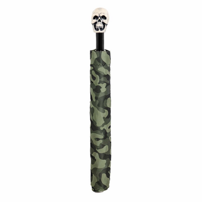 Camouflage Folding Umbrella – Automatic Opening, Skull Handle, Waterproof Polyester Canopy