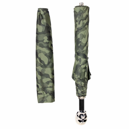 Camouflage Folding Umbrella – Automatic Opening, Skull Handle, Waterproof Polyester Canopy