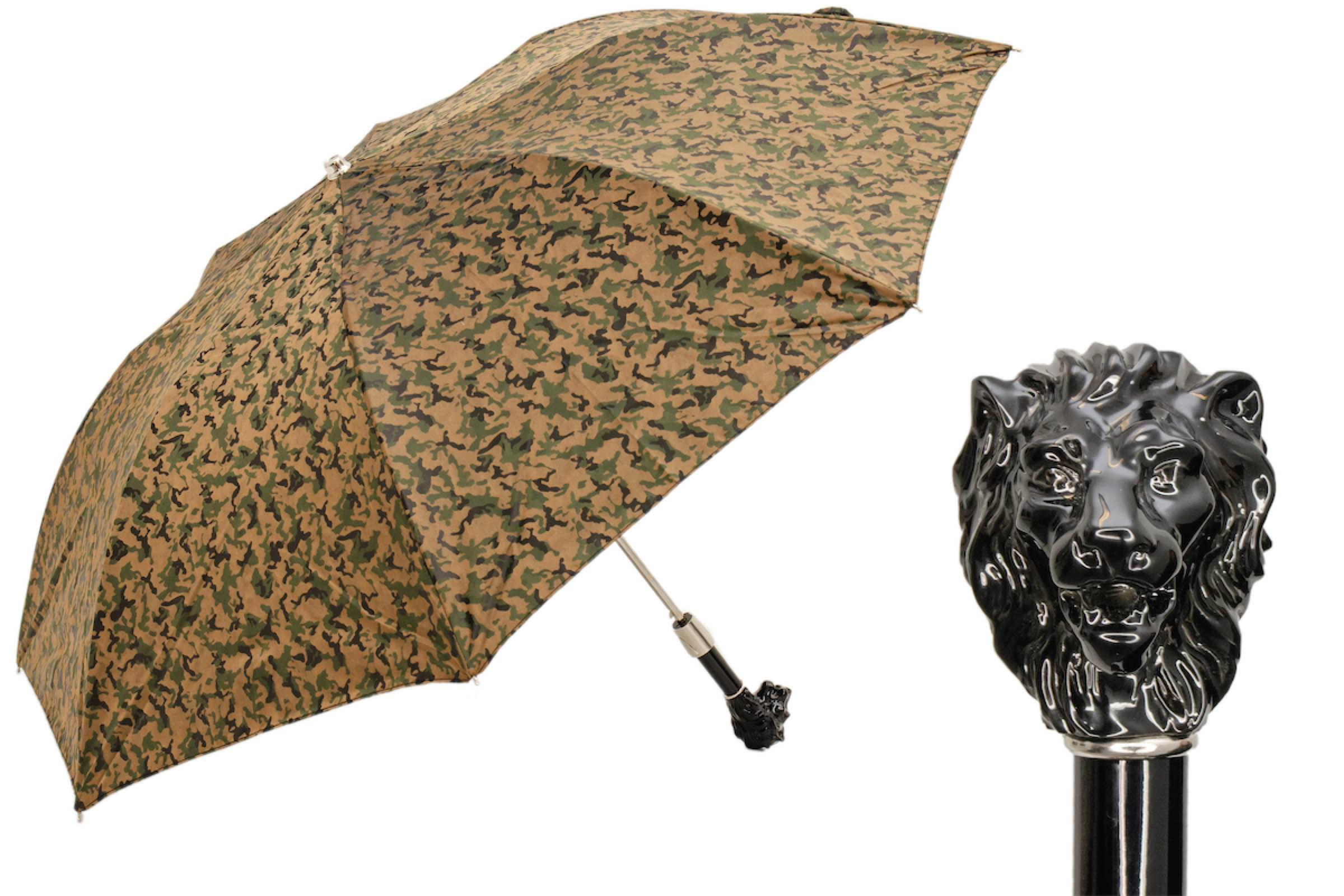 Black Lion Umbrella – Handmade Italian Folding Rain Umbrella With Automatic Open