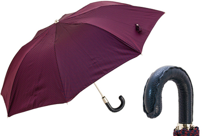 Folding Automatic Umbrella – Italian Handmade Leather Handle, Compact Rain Gear