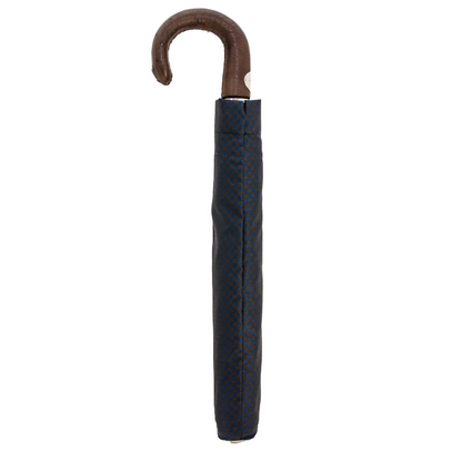 Folding Automatic Umbrella – Brown Navy with Ostrich Leather Handle, Italian Handmade