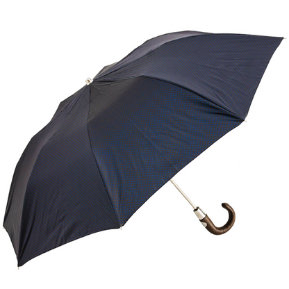 Folding Automatic Umbrella – Brown Navy with Ostrich Leather Handle, Italian Handmade