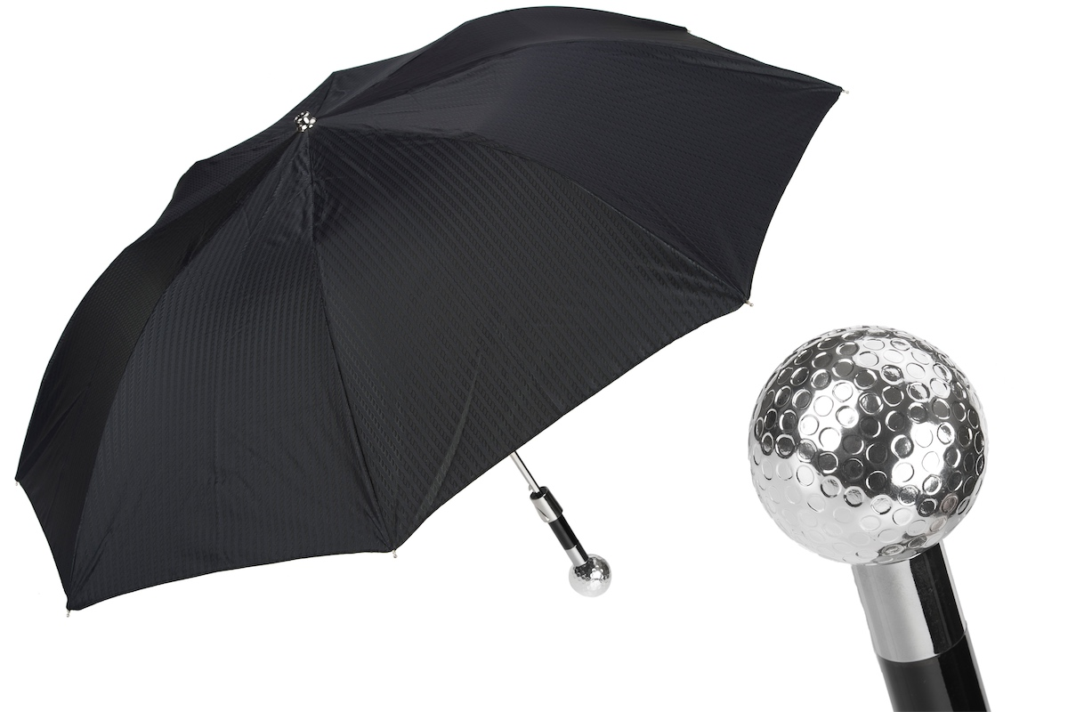 Silver Folding Umbrella – Automatic Opening Golf Ball Umbrella with Silver Plated Handle