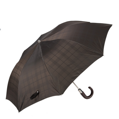 Brown Check Umbrella – Automatic Leather Handle Folding Rain Umbrella